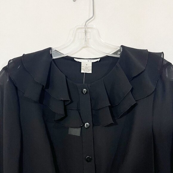 NEW Black Sheer Long Sleeve Button Down Shirt Ruffle Whimsigoth Goth Size 4 - Picture 3 of 8